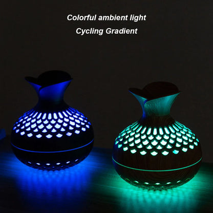 300ML Wood Grain Flower Humidifier Silent Aromatherapy Diffuser USB Rechargeable