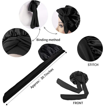 Unisex Satin Solid Bonnet Sleeping Hat Night Sleep Cap