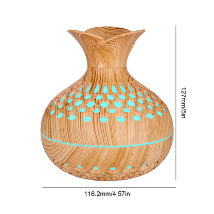300ML Wood Grain Flower Humidifier Silent Aromatherapy Diffuser USB Rechargeable