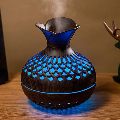 300ML Wood Grain Flower Humidifier Silent Aromatherapy Diffuser USB Rechargeable